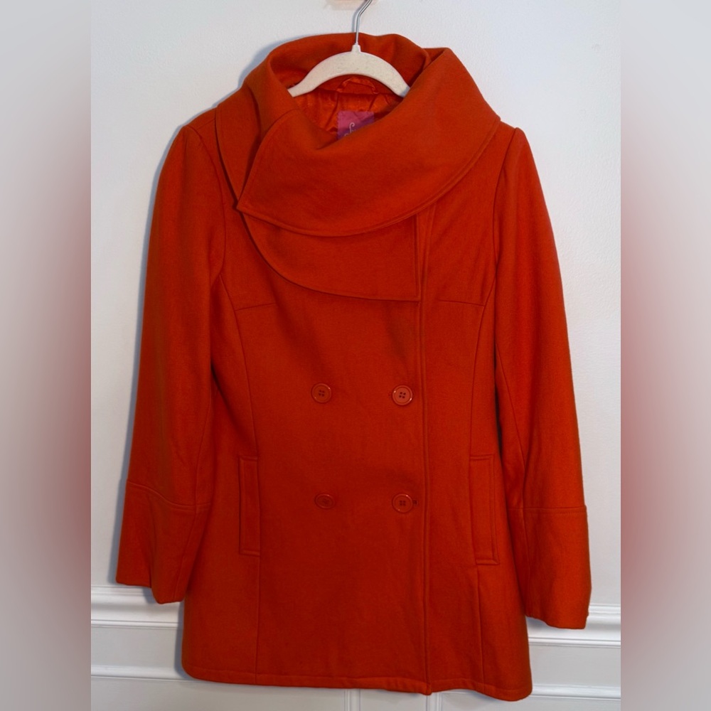 Lux Vibrant Orange Cowl Neck Coat
EUC